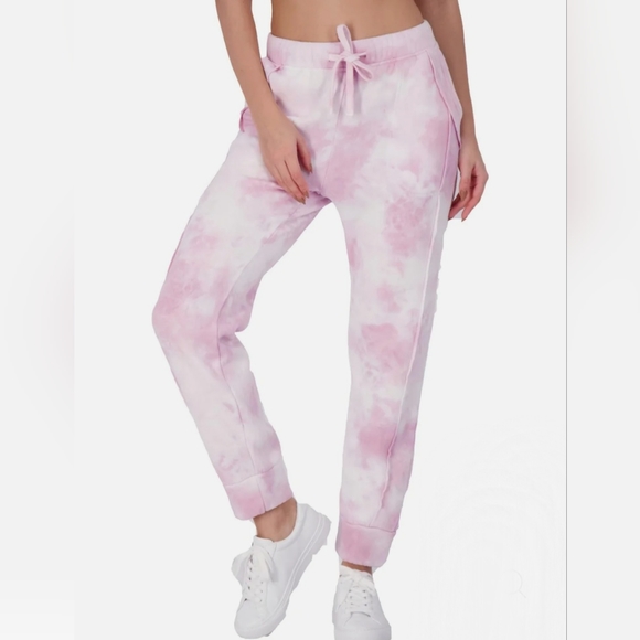 Free People Tie Dye Work it Out Joggers Pink White Size Medium $78
